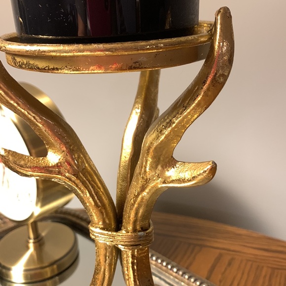 Gold tone Heavy Metal Deer Horns Candle Holder - Picture 5 of 12